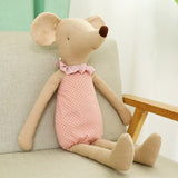Schattige Muis knuffel met roze en groene kraag